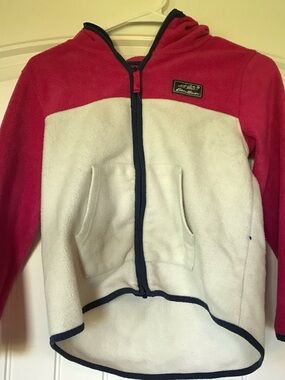 Eddie Bauer Girls Pink and White Fleece Zip Hoodie with Navy Trim
